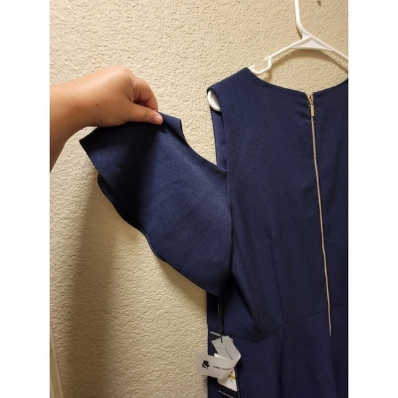 NWT KARL LAGERFELD Cold Shoulder Jumpsuit Navy Blue Size 14 - Picture 7 of 8